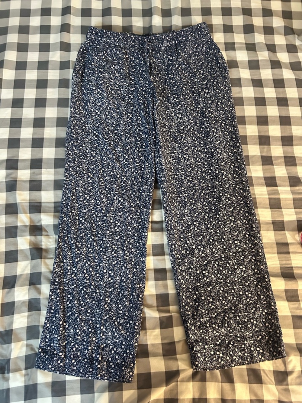 GAP Navy Micro Floral Wide-Leg Pants